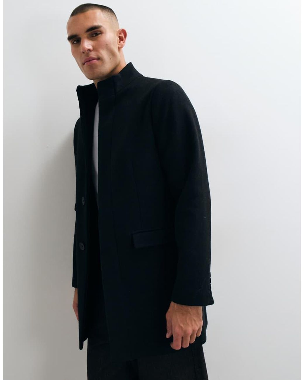 French Connection Blue Funnel Neck Wool Mix Coat for men