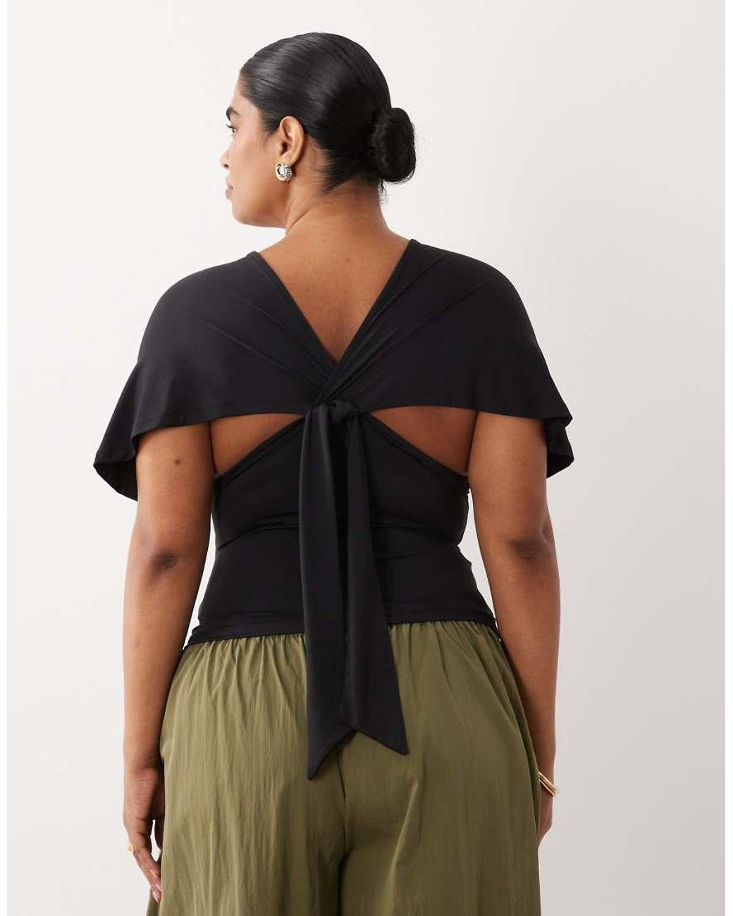 ASOS Black Asos Design Curve Polyamide Plunge Sleeveless Tie Back Top