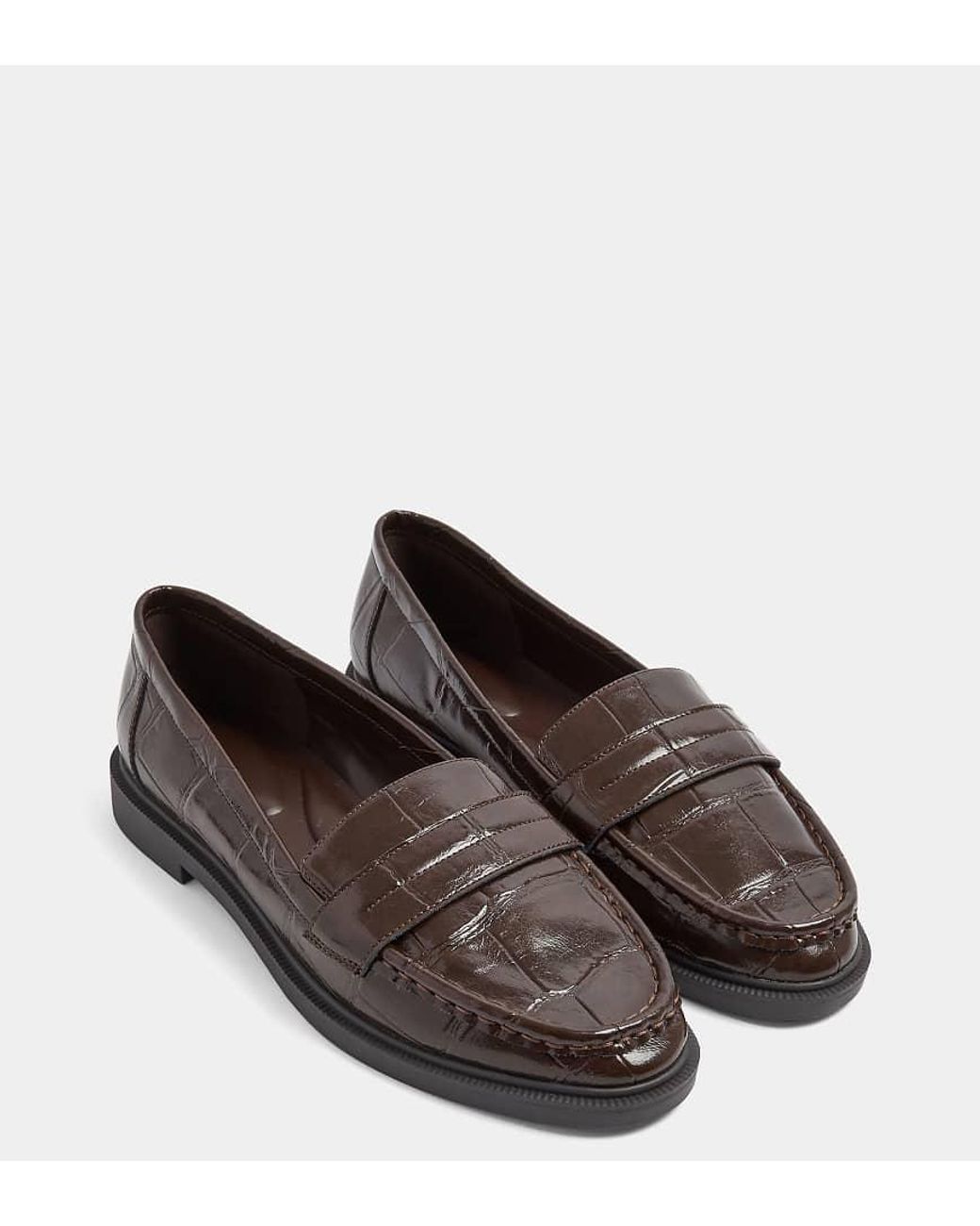 Yours Clothing Brown Wide Fit Croc Embossed Loafers