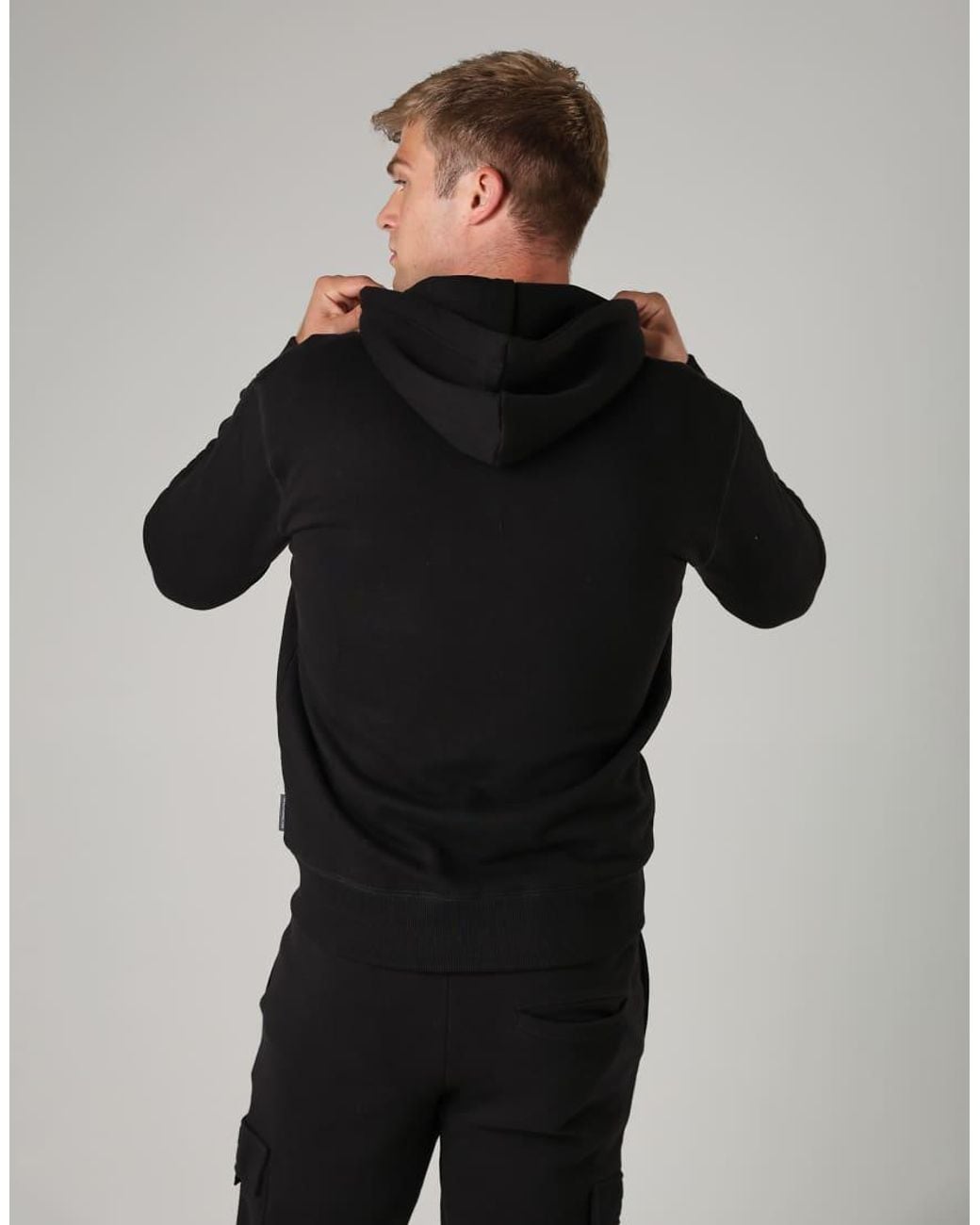 French Connection Black Cotton Blend Zip Hoody for men