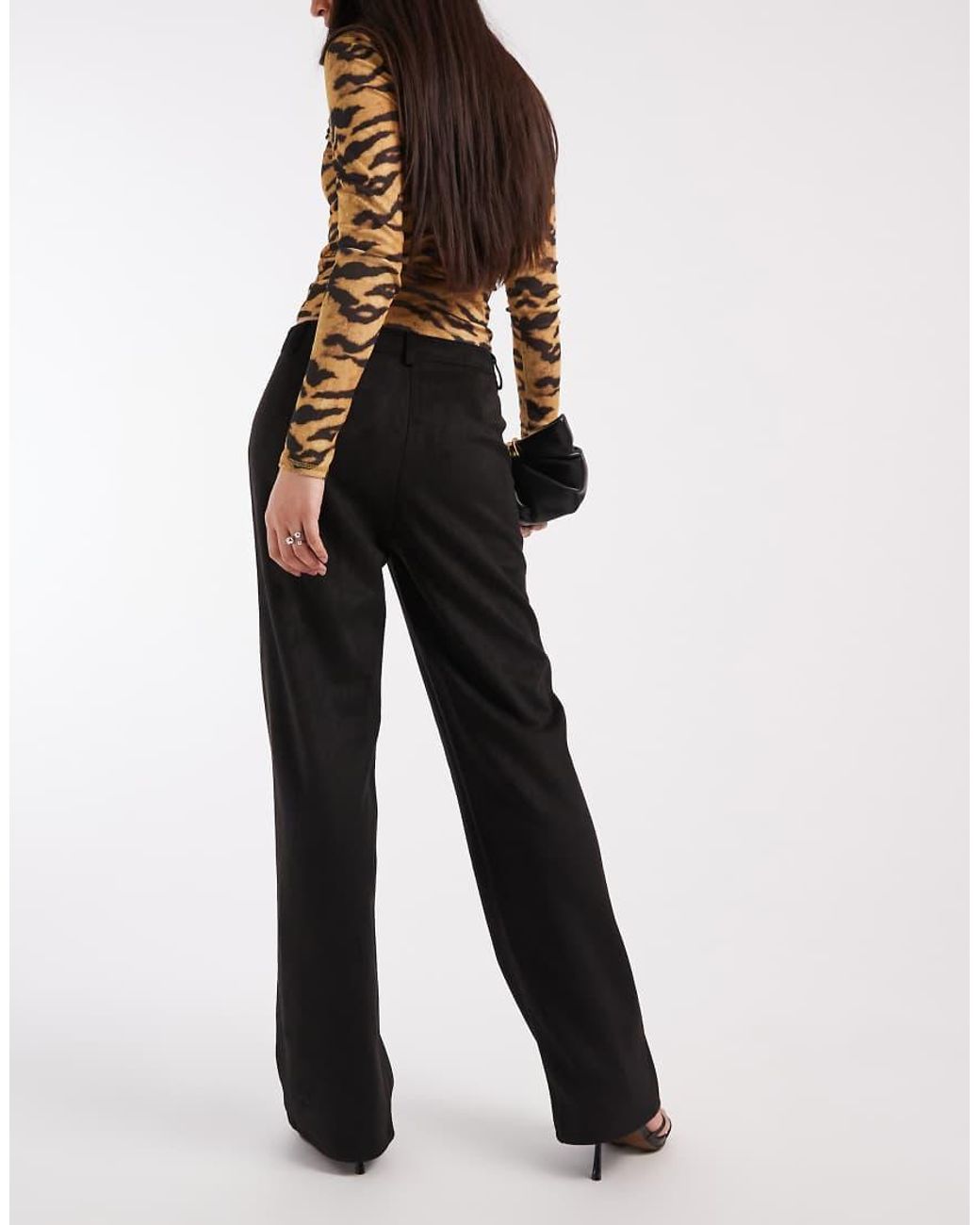 ONLY Black High Waist Faux Suede Straight Trousers