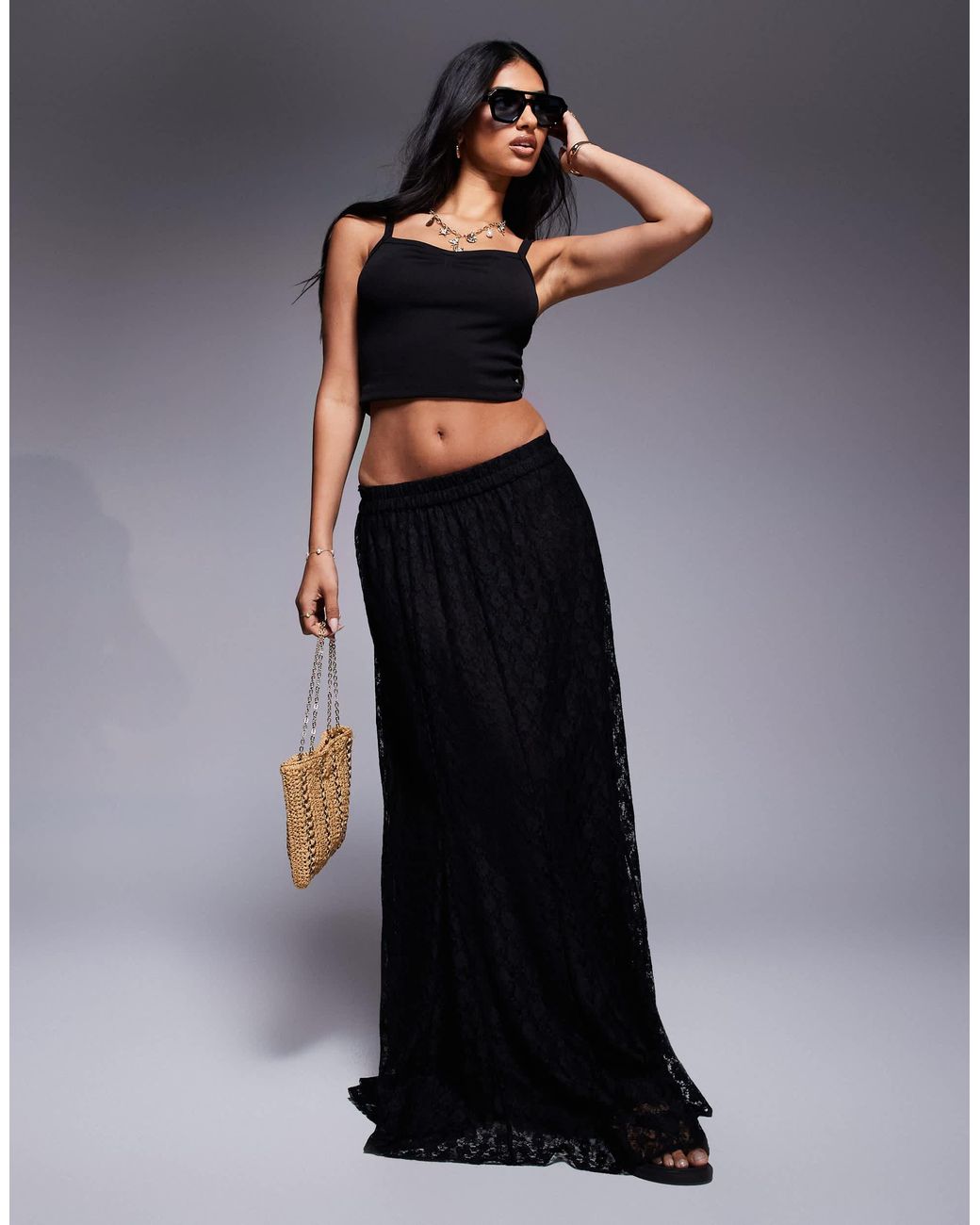 ASOS Full Lace Godet Maxi Skirt in Black | Lyst