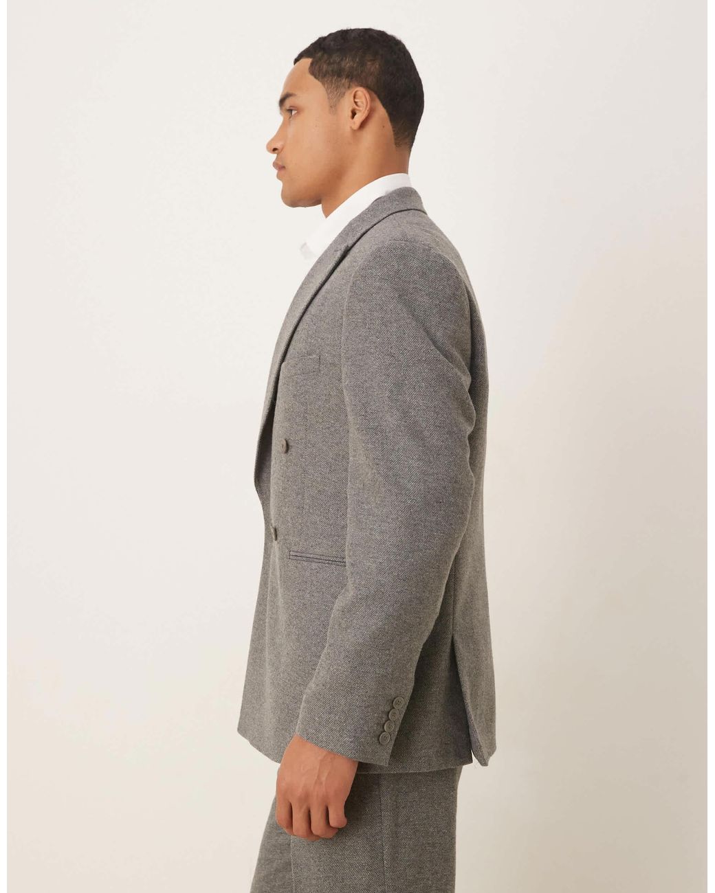 ASOS Gray Regular Double Breasted Wool Blend Suit Jacket for men