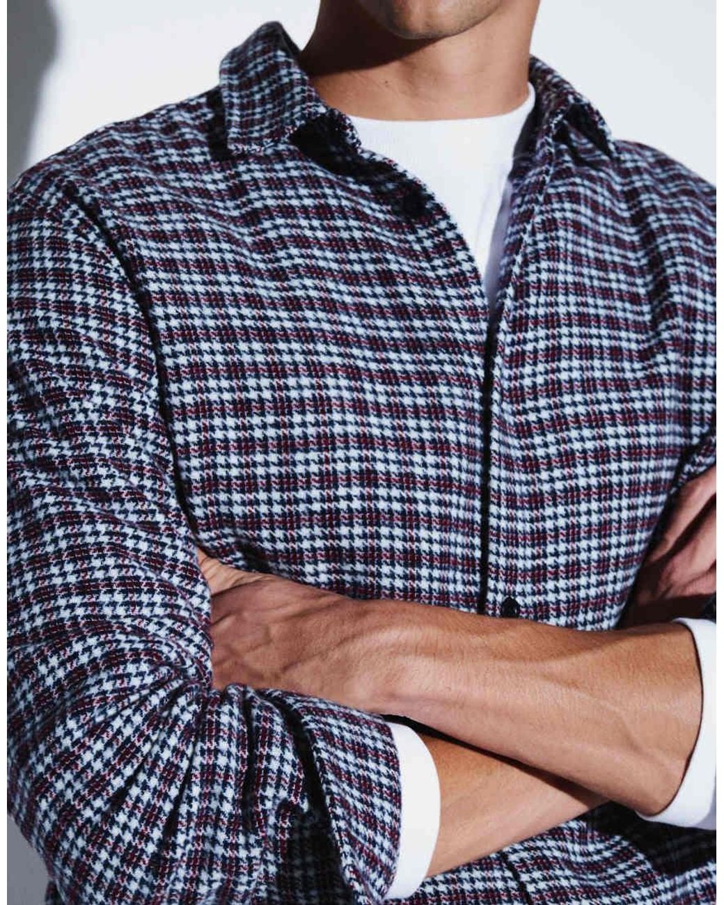 ASOS Blue Relaxed Check Shirt With Stepped Hem for men