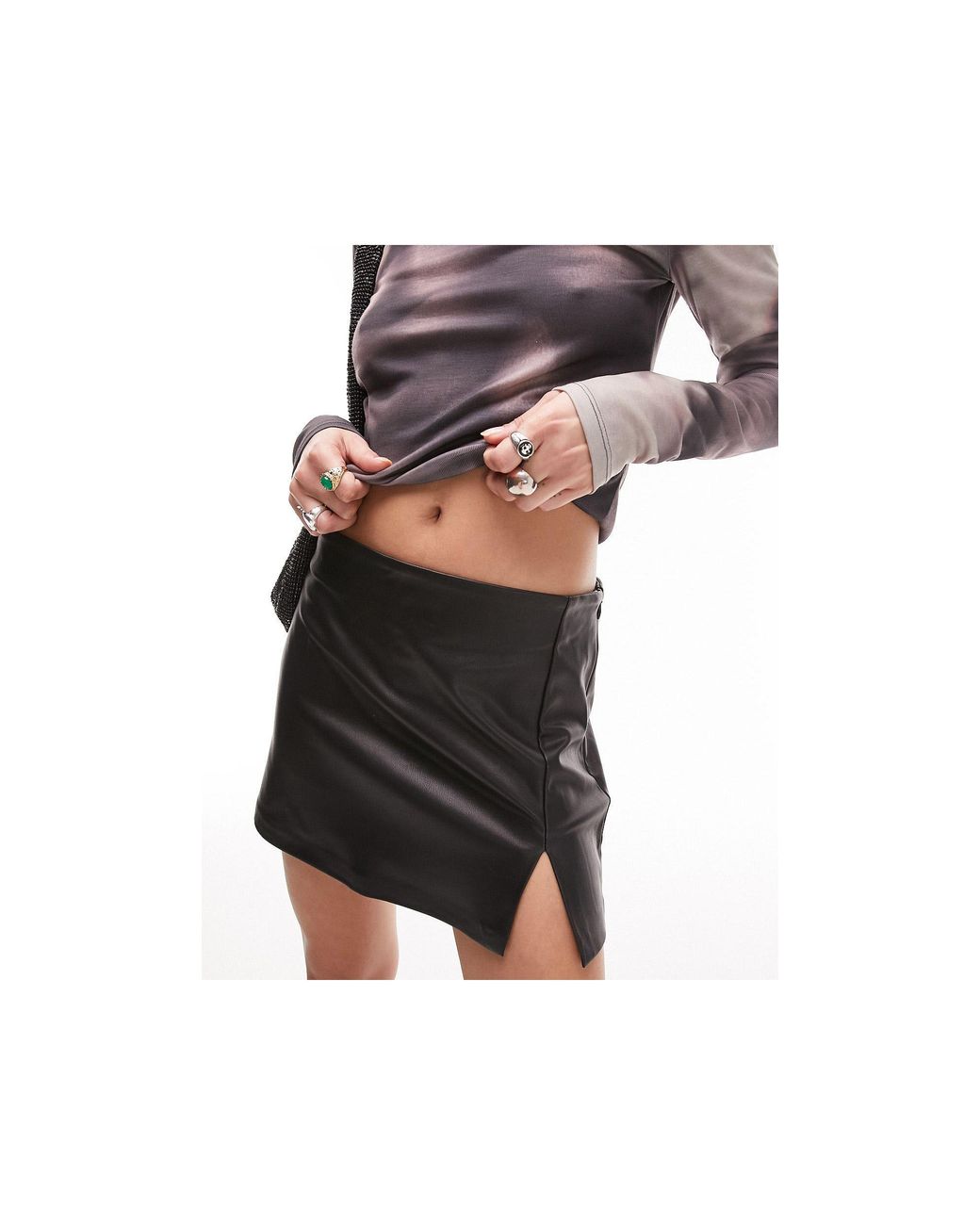 Mini-jupe fendue en similicuir à taille basse TOPSHOP en coloris Noir | Lyst
