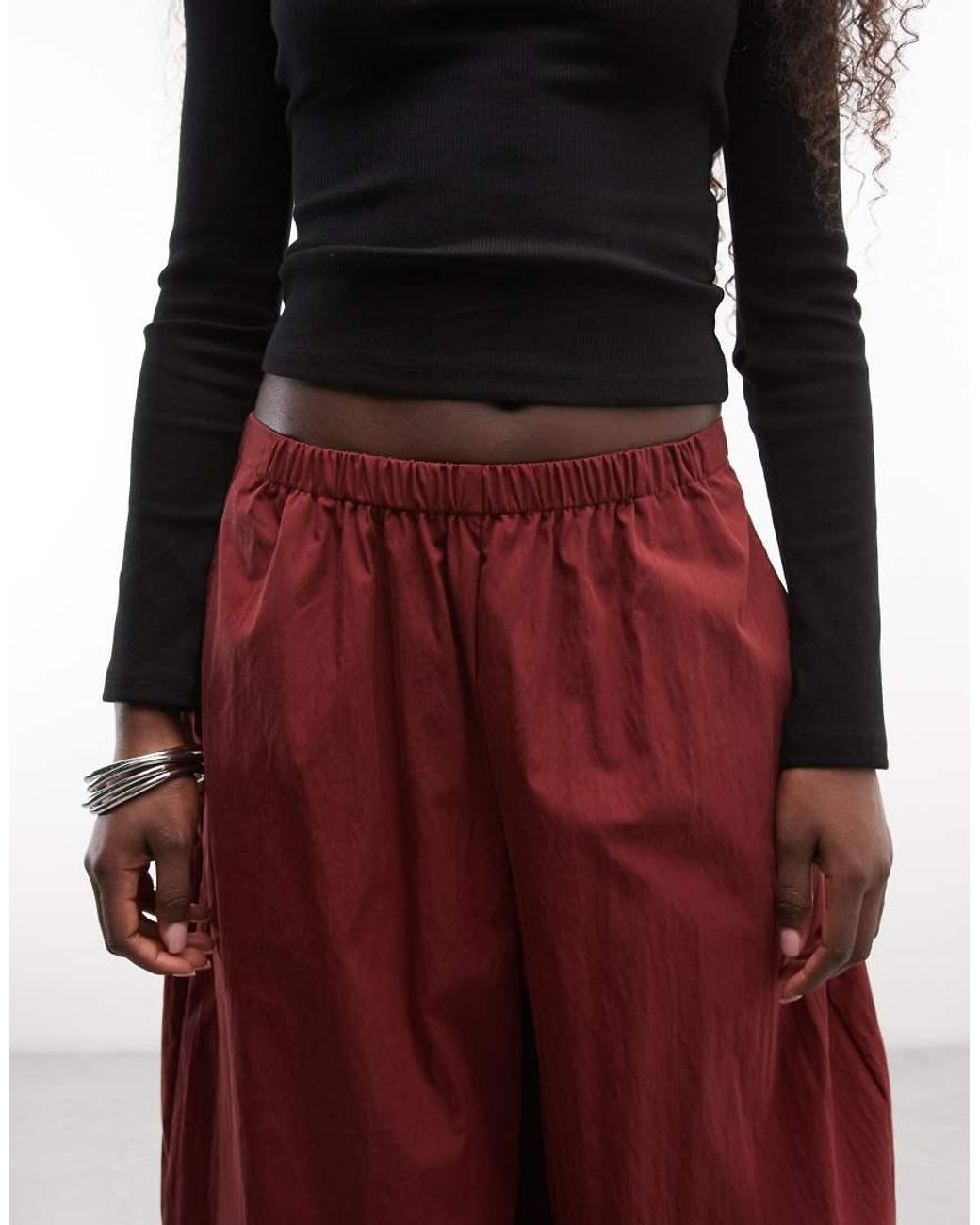 ASOS Red Cotton Nylon Blend Pull On Balloon Pants