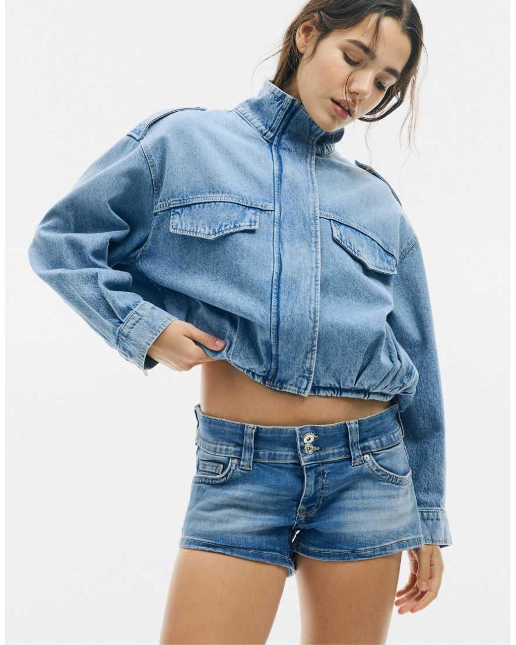 Stradivarius Blue Balloon Denim Jacket