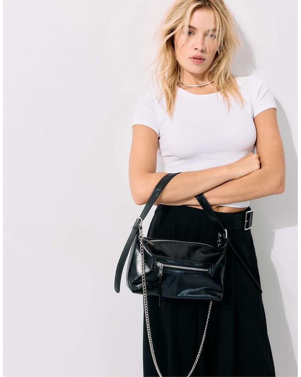 Stradivarius Blue Shoulder Bag With Front Pocket