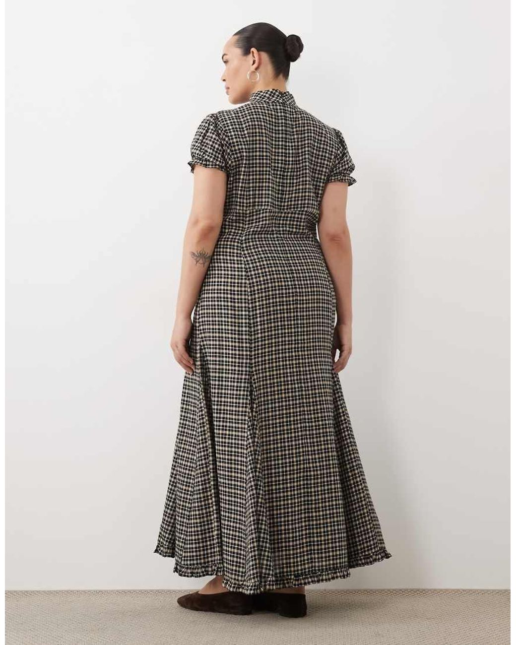 ASOS Gray Asos Design Curve Maxi Tea Dress With Ruffle Hem