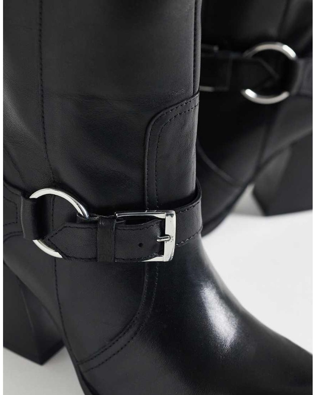 ASOS Natural Carson Leather Western Pull On Knee Boots With Harness