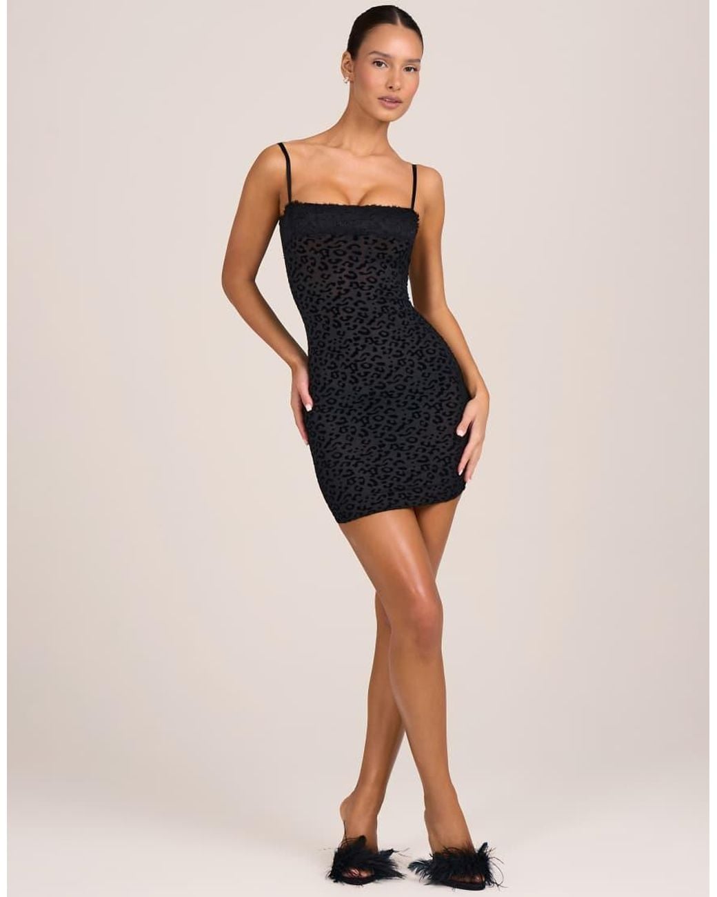 Oh Polly Black Lace Trim Cami Mini Dress