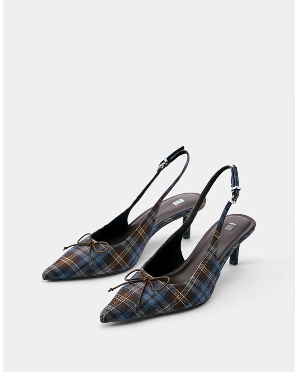 Pull&Bear White Check Slingback Heels