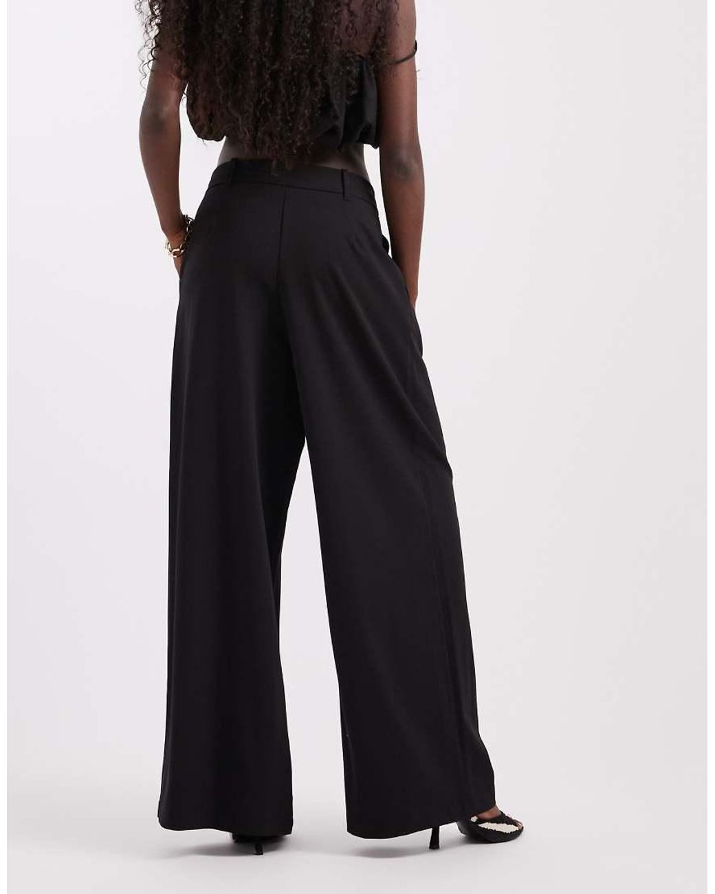 Vero Moda Black Super Wide Leg Pleat Front Tailored Trousers