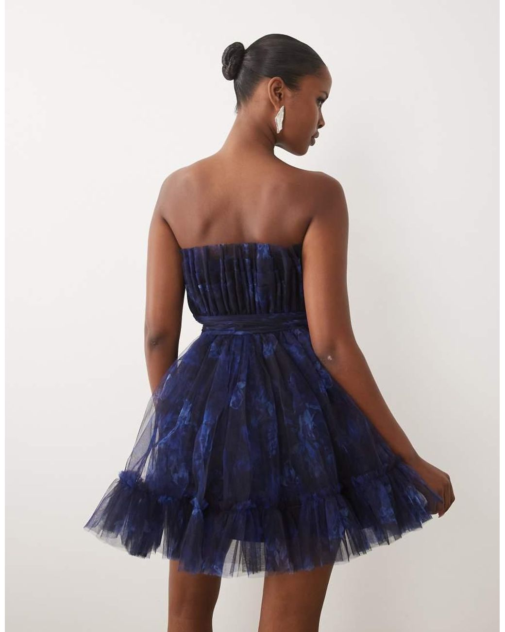LACE & BEADS Blue Bandeau Structured Mini Dress