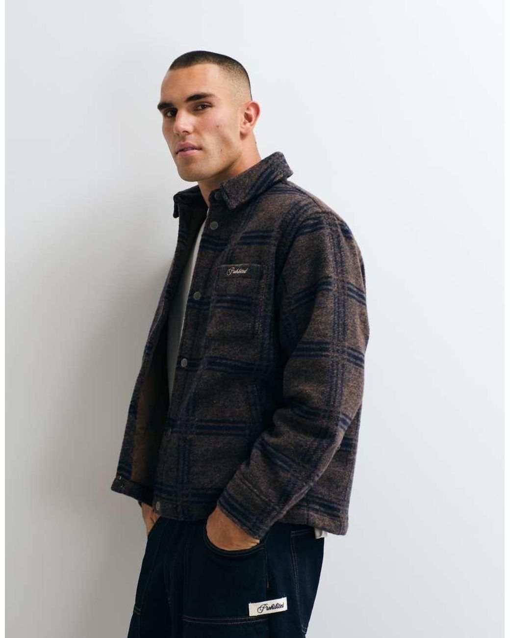Prohibited Blue Oversized Textured Check Overshirt for men