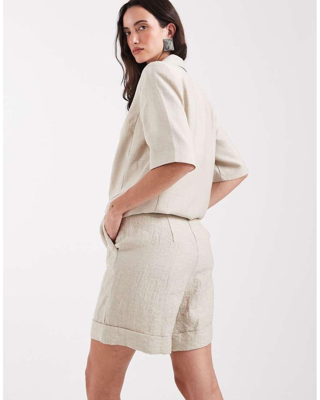 Pieces Natural Longline Tailored Linen-look Shorts Co-ord