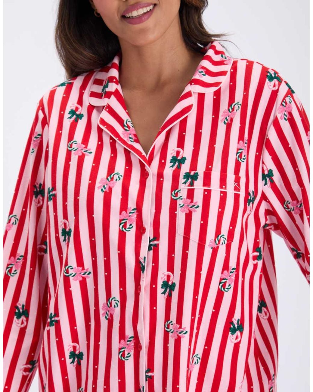 Boux Avenue Red Candy Cane Christmas Pyjama Set With Bag Fleece Nightwear Pj