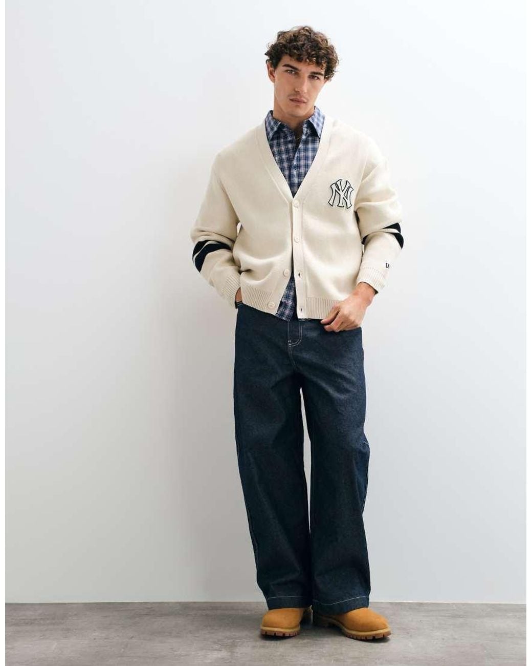 KTZ Natural Ny Yankees Logo Mlb Knitted Cardigan for men