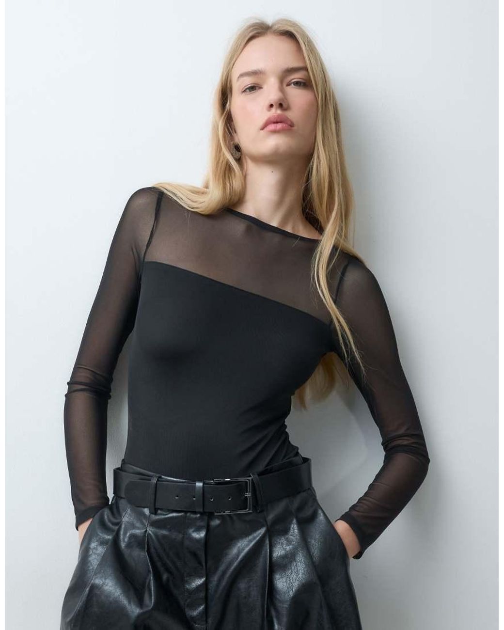 New Look Black Boat Neck Mesh Body