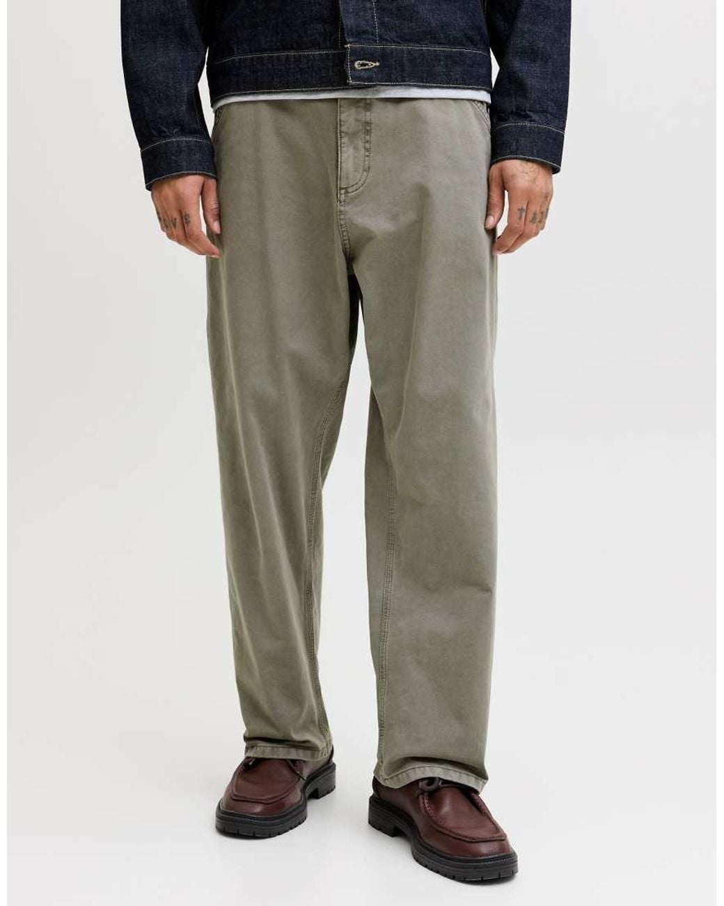 Jack & Jones Gray Alex Mid Waist baggy Fit High-waisted Trousers for men