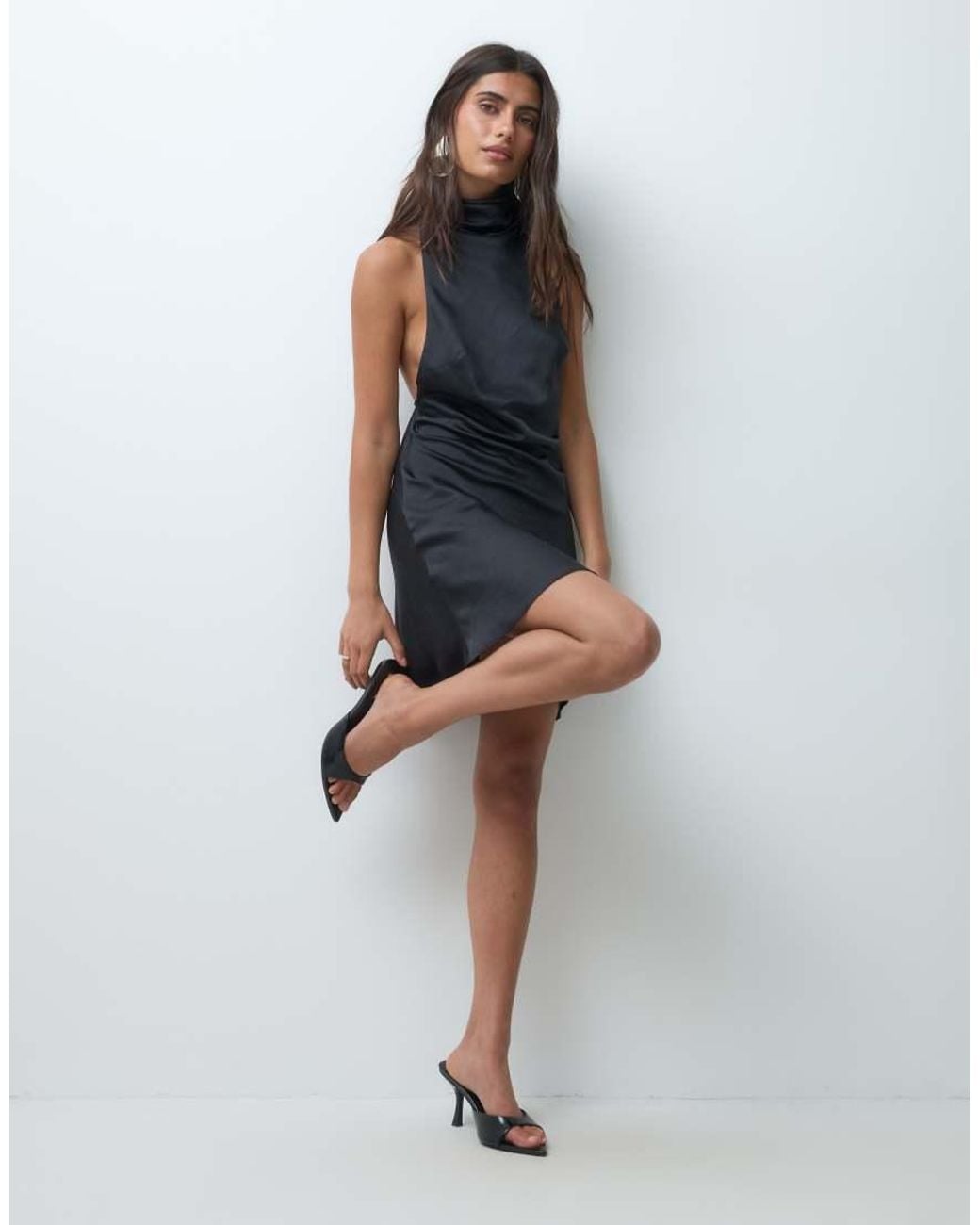ASOS Blue Satin Halter Mini Dress With Racer Back