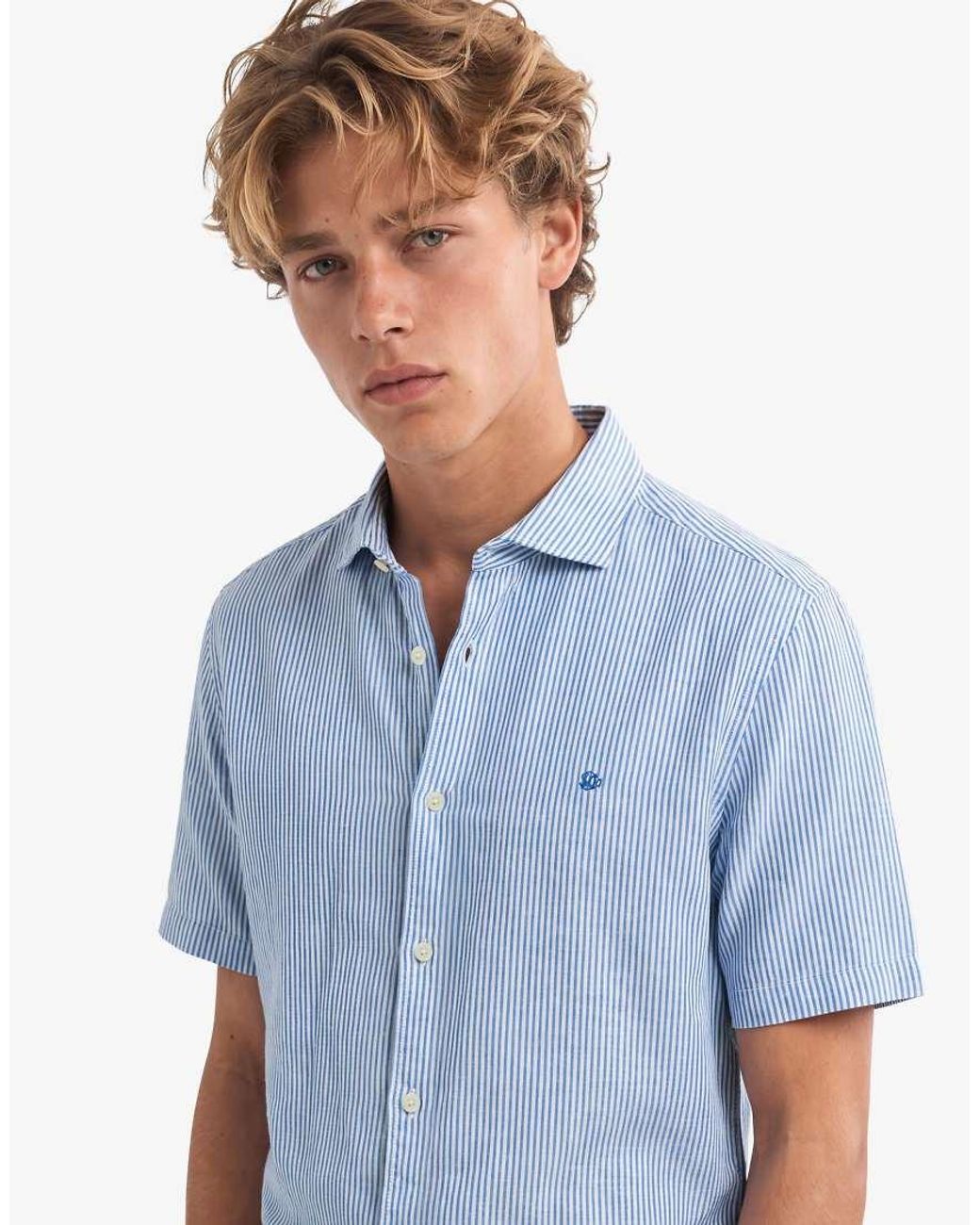 Superdry Blue Riviera Short Sleeve Linen Shirt for men