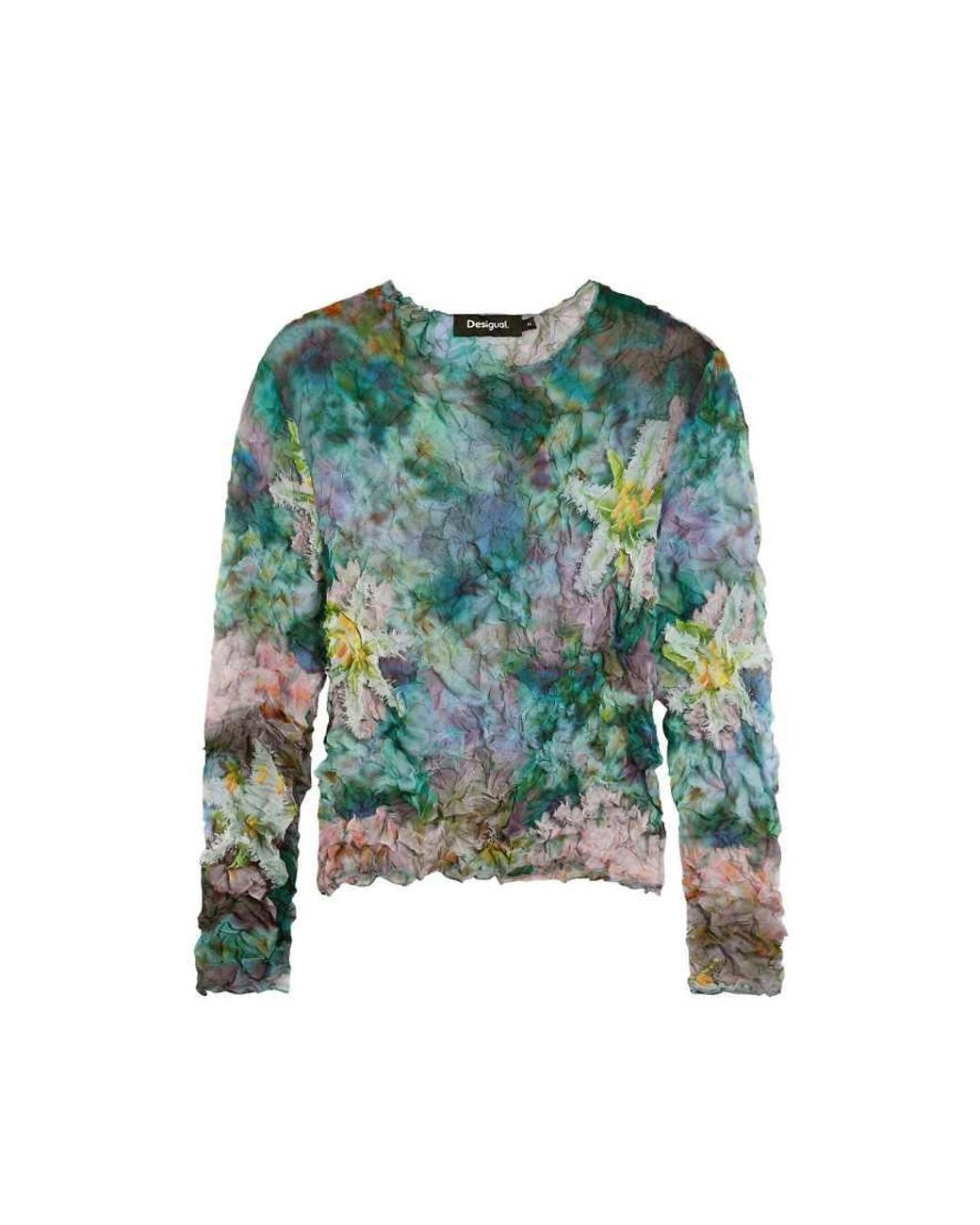 Desigual Blue Blouse Texture Flowers
