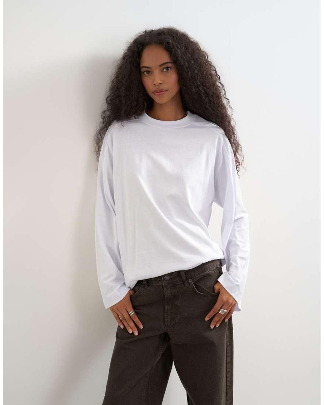 TOPSHOP White Seamed Detail Long Sleeve Skater Top