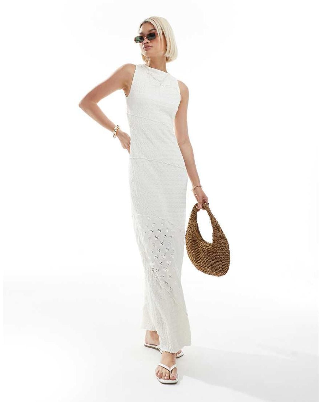 Miss Selfridge White Mixed Texture Jersey Maxi Dress