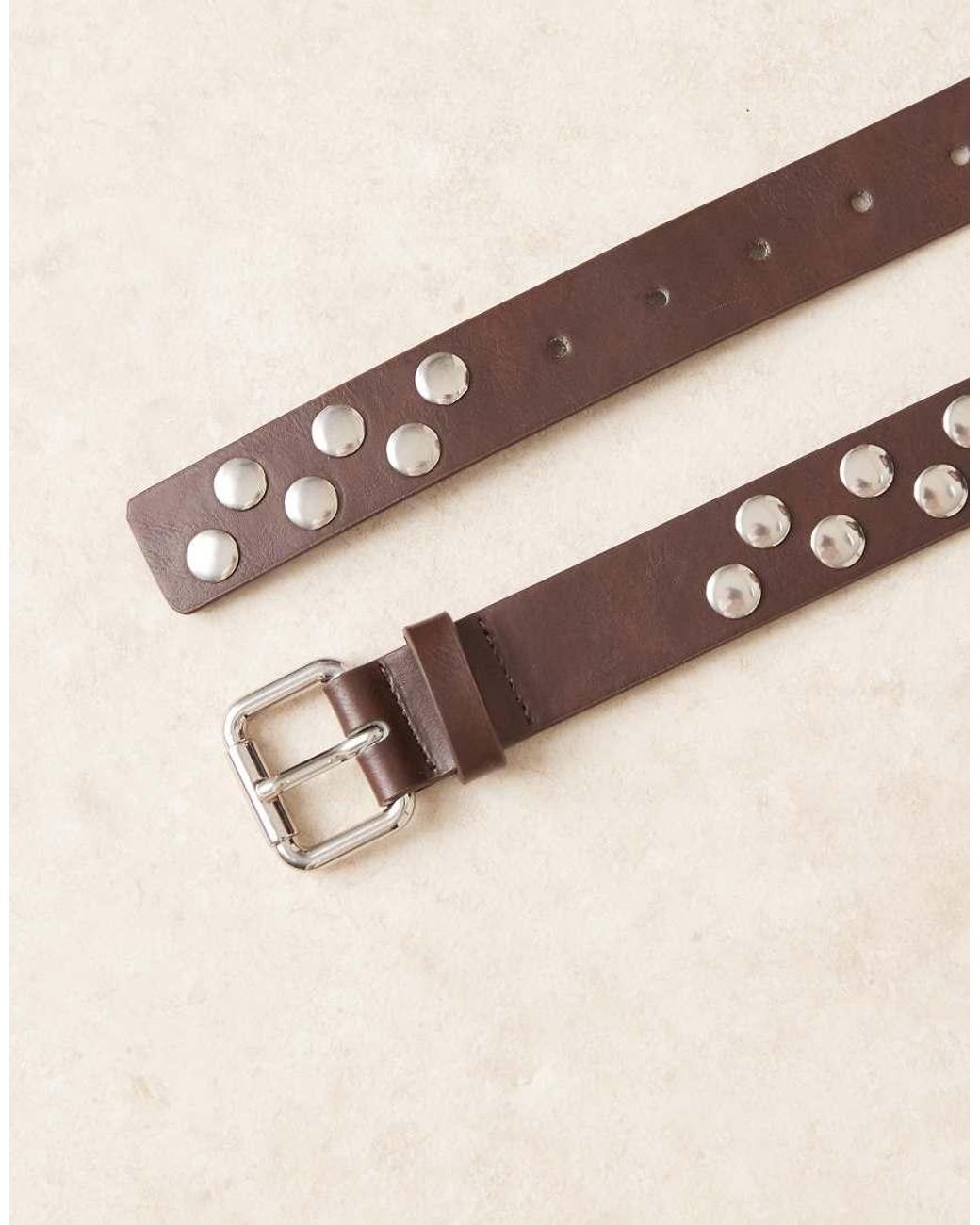 Mango Gray Faux Leather Studded Belt