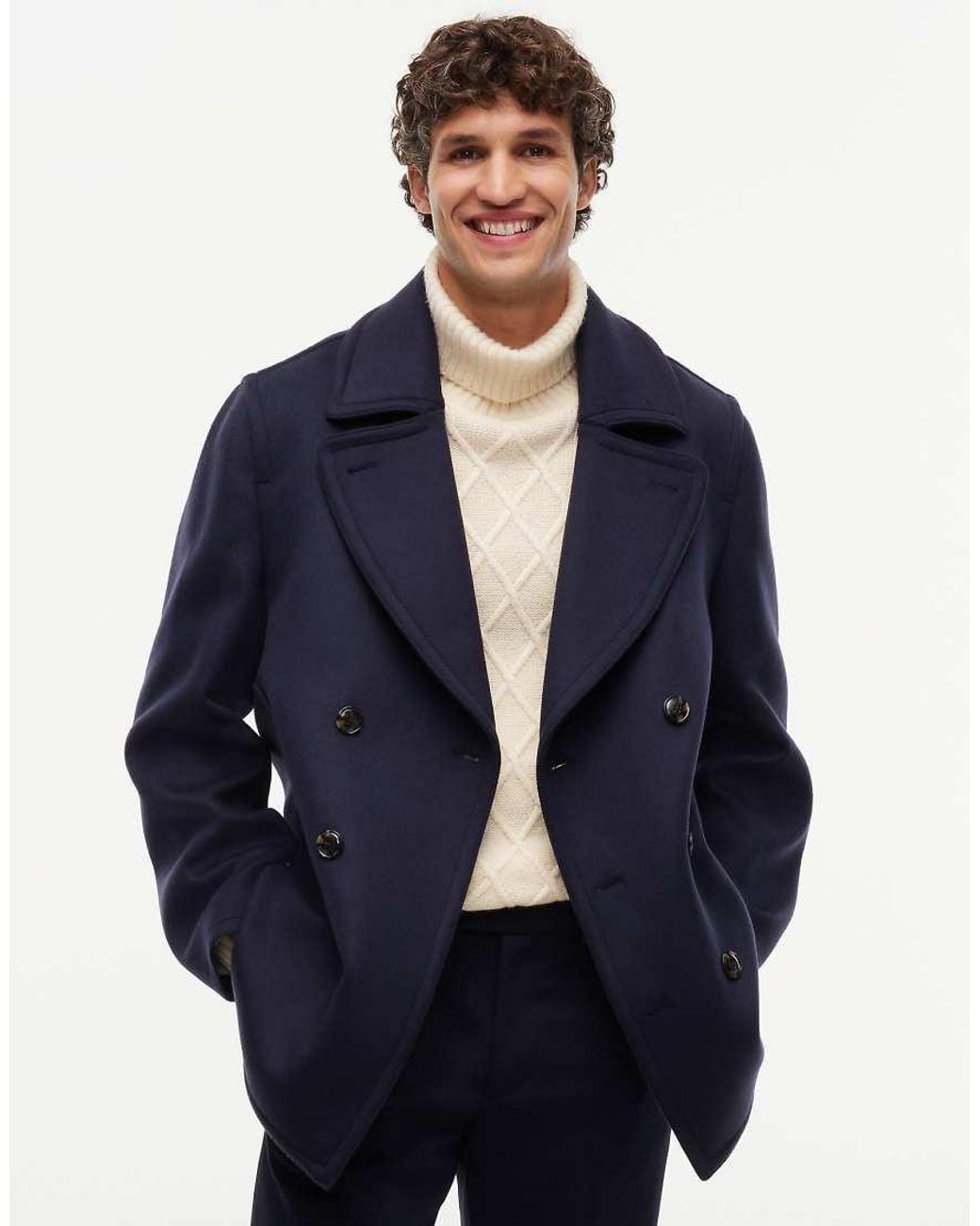 Tommy Hilfiger Blue New York Label Wool Blend Relaxed Peacoat for men