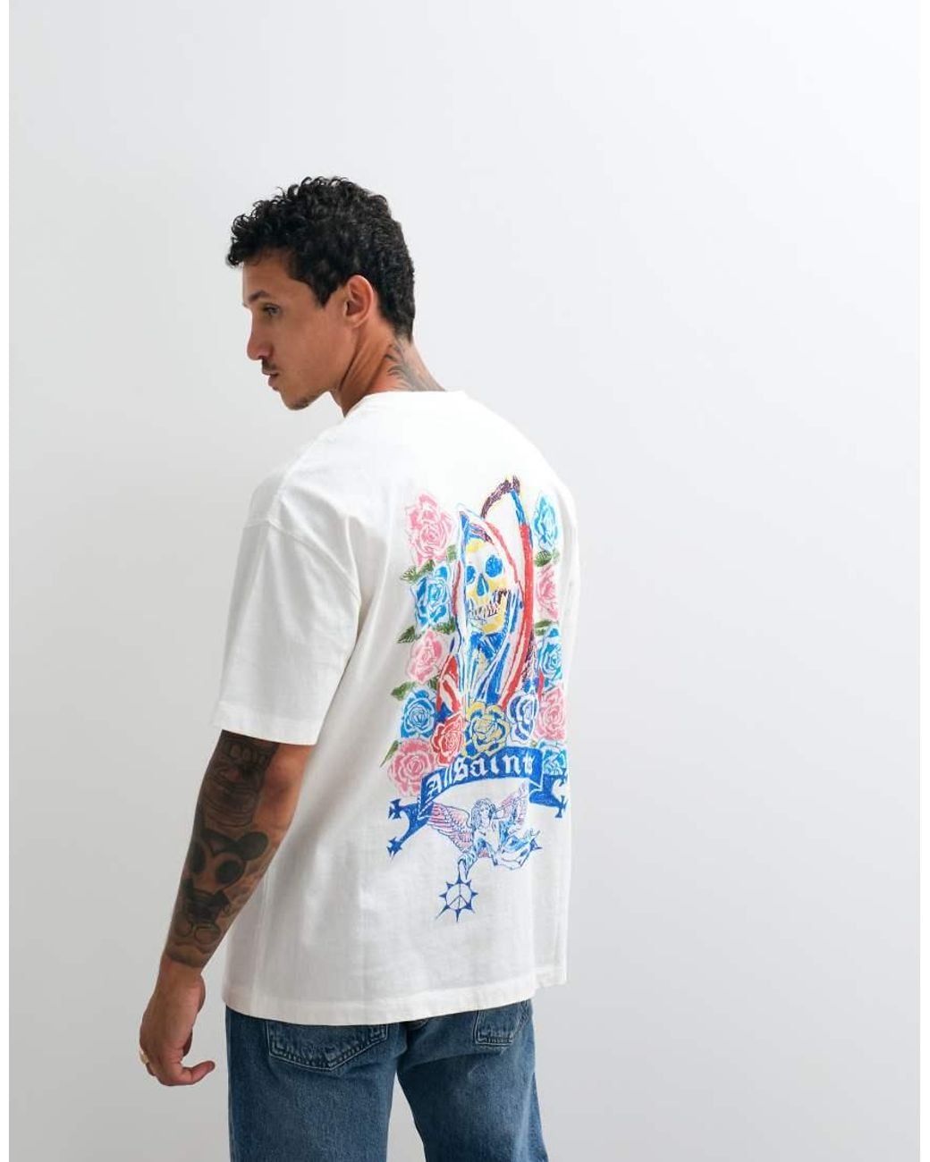 AllSaints White Cray Short Sleeve Graphic Logo T-Shirt With Back Print for men