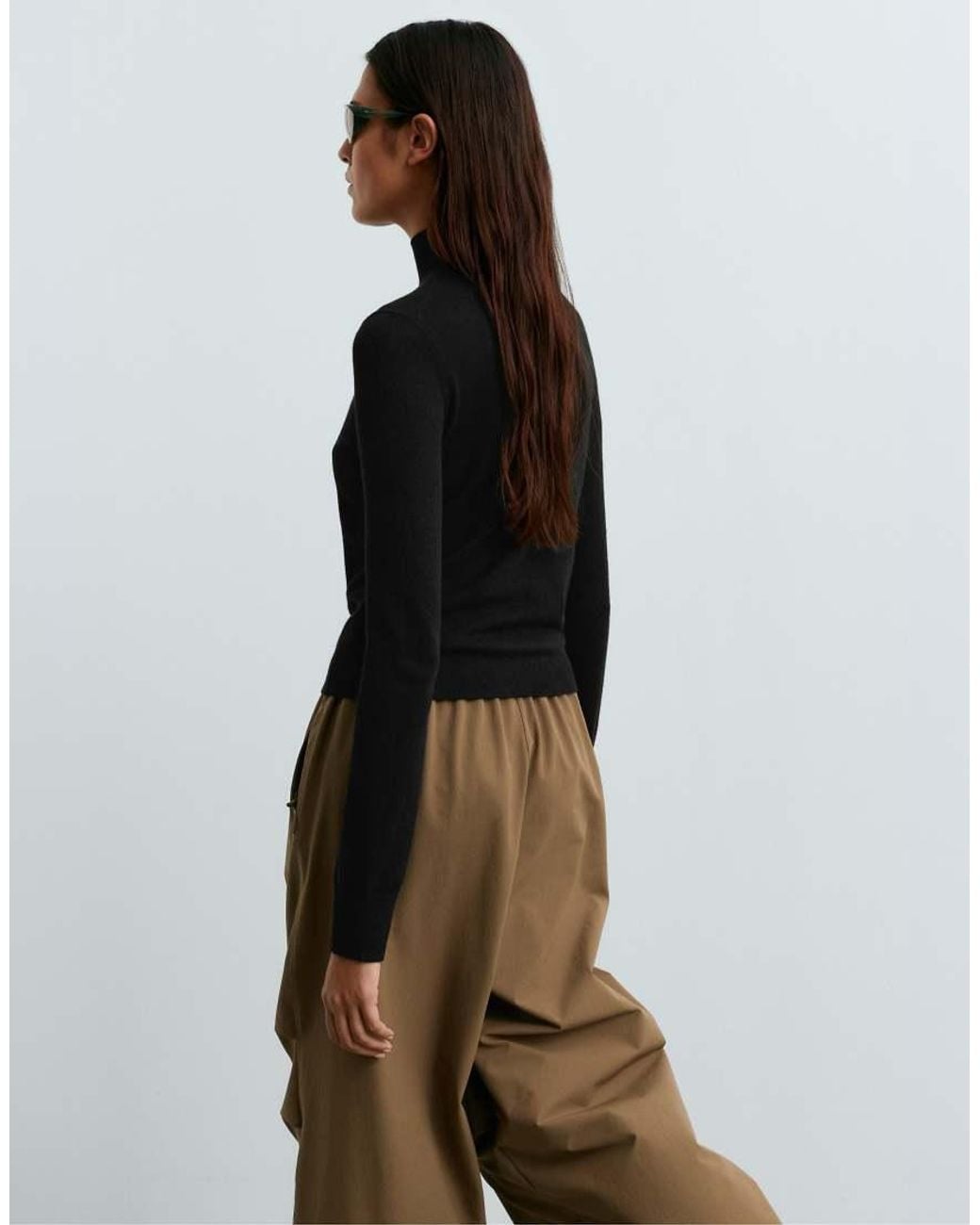 Oysho Black Fine Knit Jumper With Perkins Neck