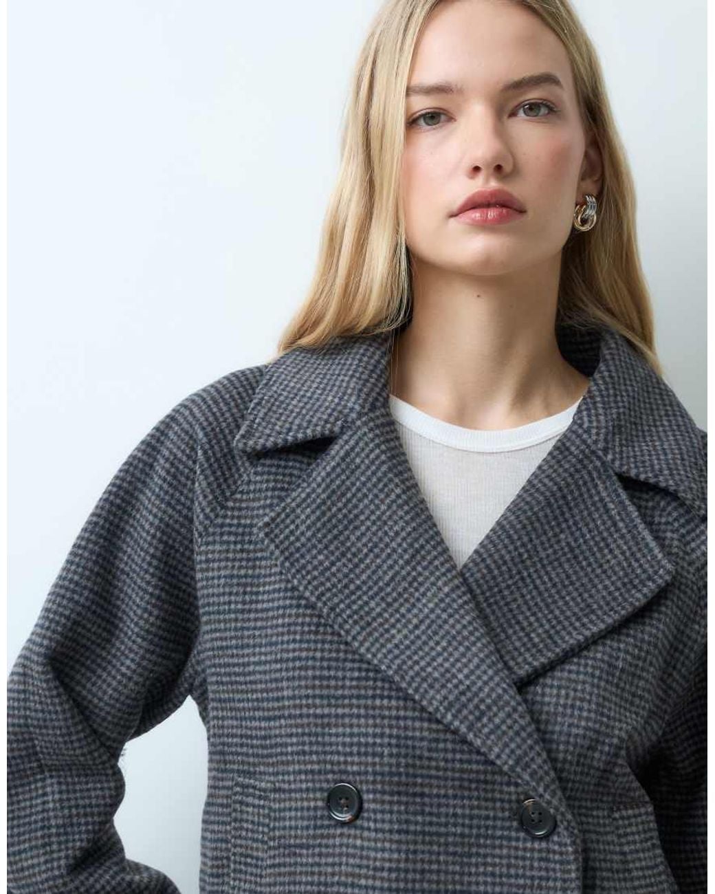 Mango Blue Teen Wool Mix Cropped Trench