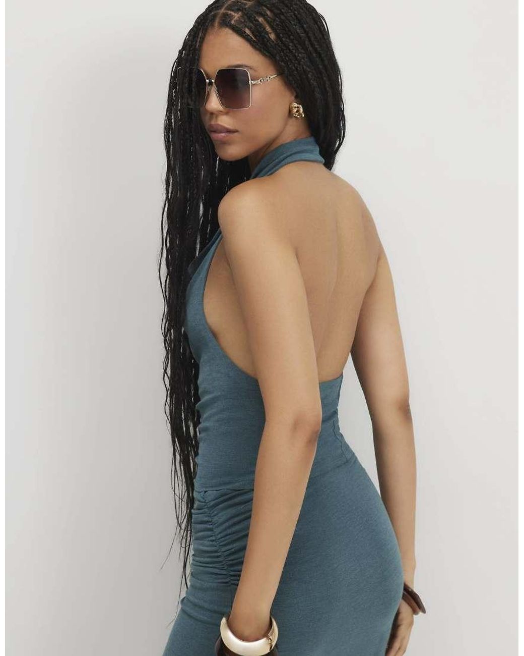 River Island Blue Washed Drape Front Halter Neck Top