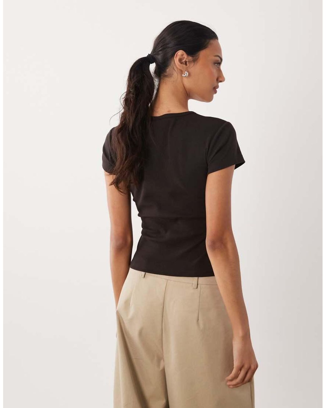 ASOS Black Co-ord Ribbed Henley Detail Baby Tee In