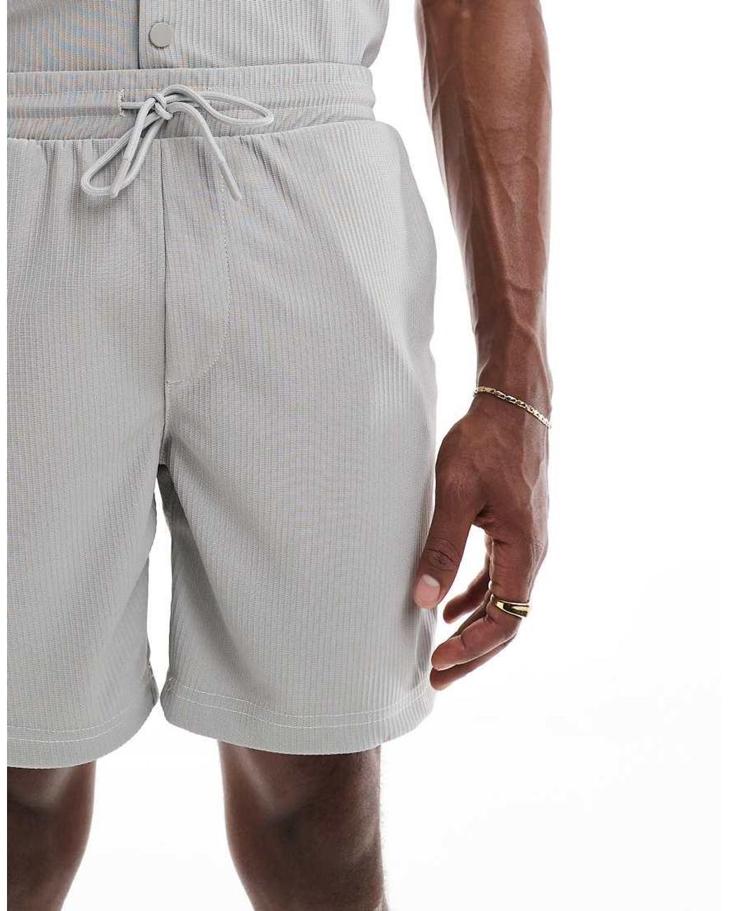 Only & Sons Gray Plisse Shorts Co-ord for men