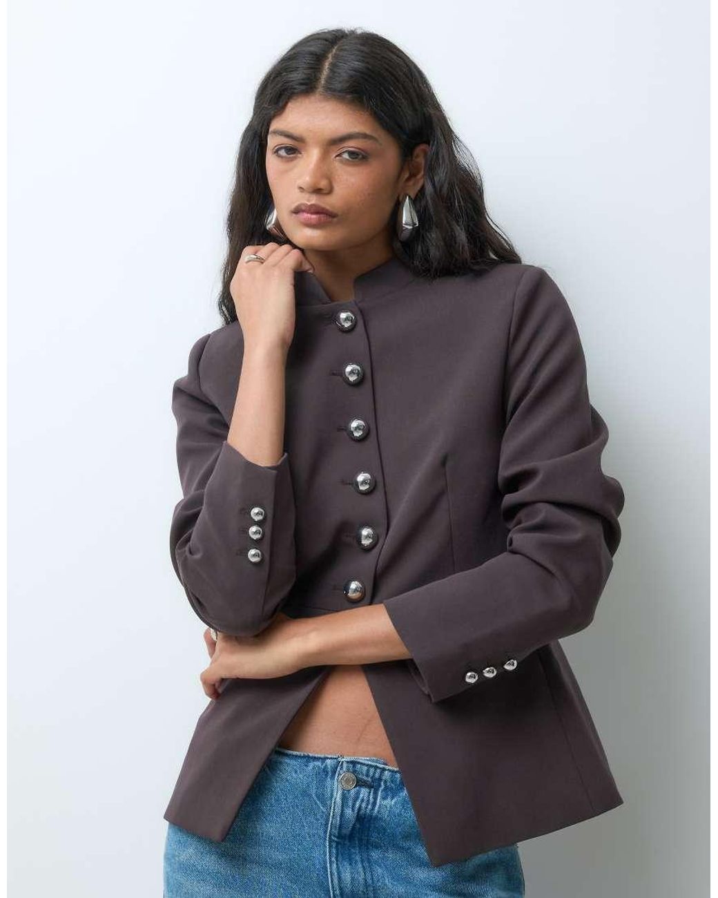Vero Moda Blue Stand Collar Fitted Blazer