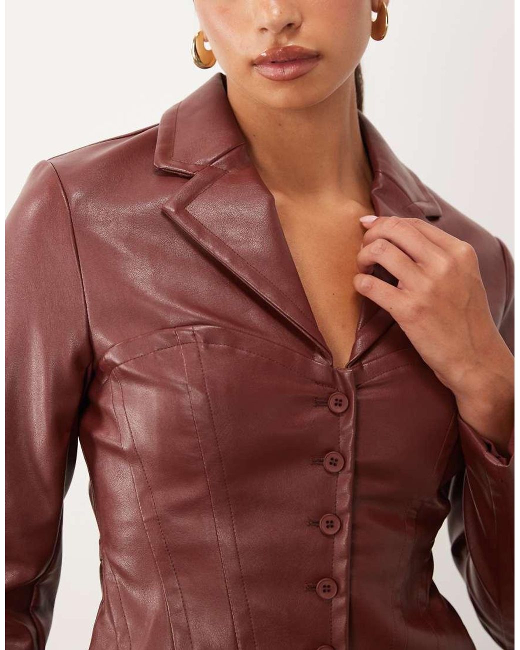 Lioness Natural Merci 90s Faux Leather Corset Seam Detail Fitted Jacket