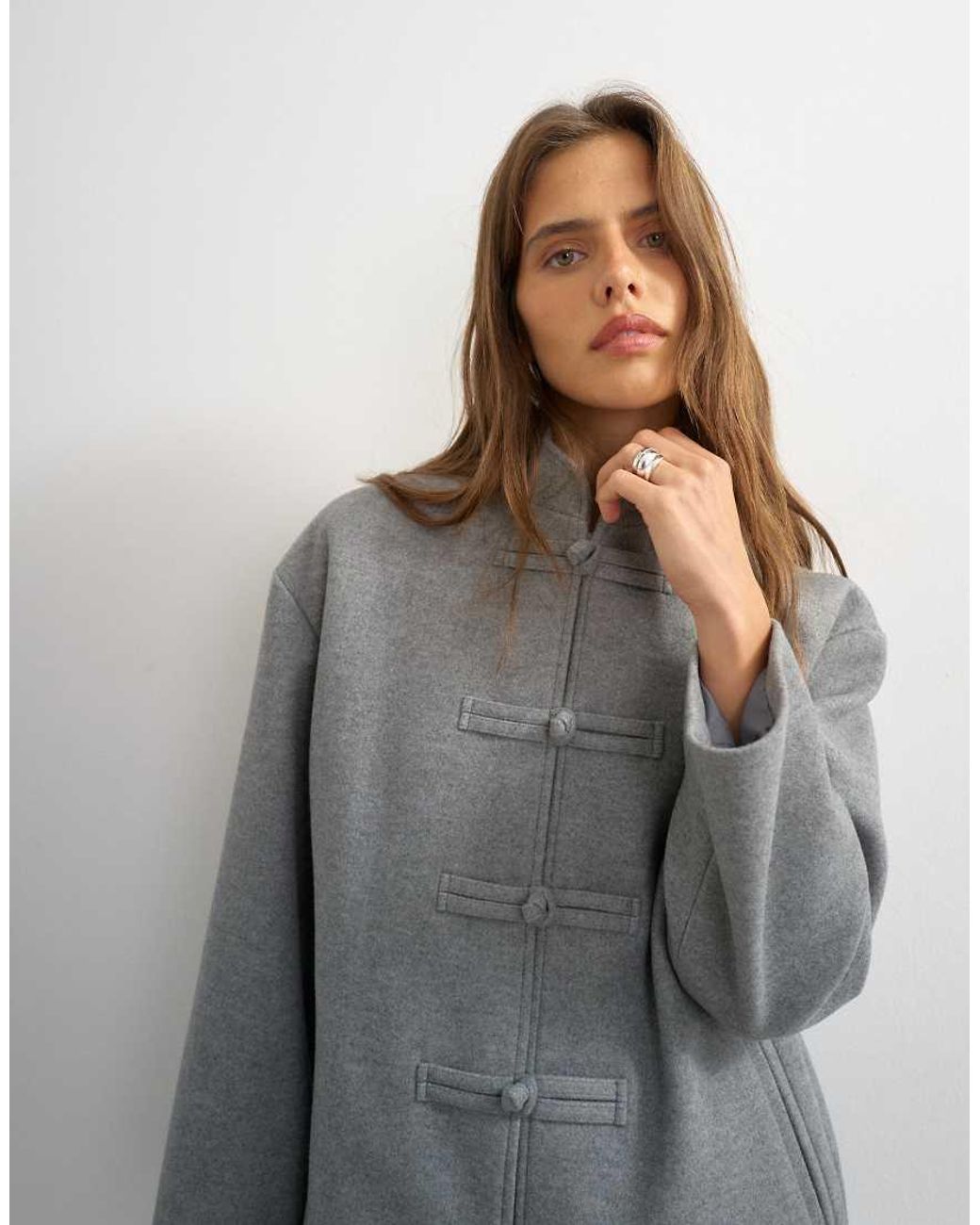 TOPSHOP Gray Self Frogging Formal Blazer Coat