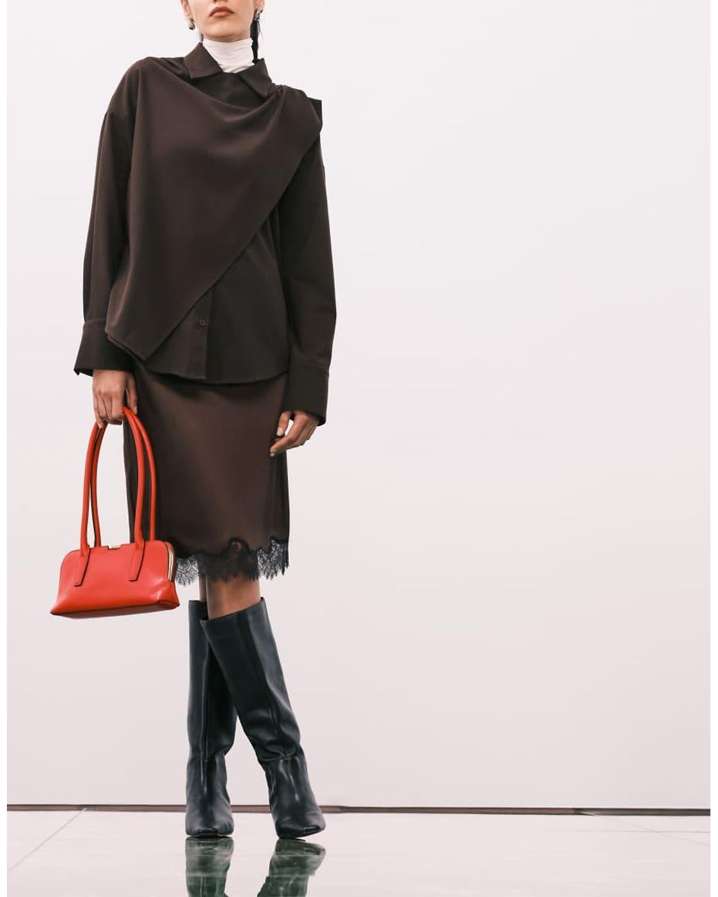 Mango Natural Knee Length Skirt With Lace Edge