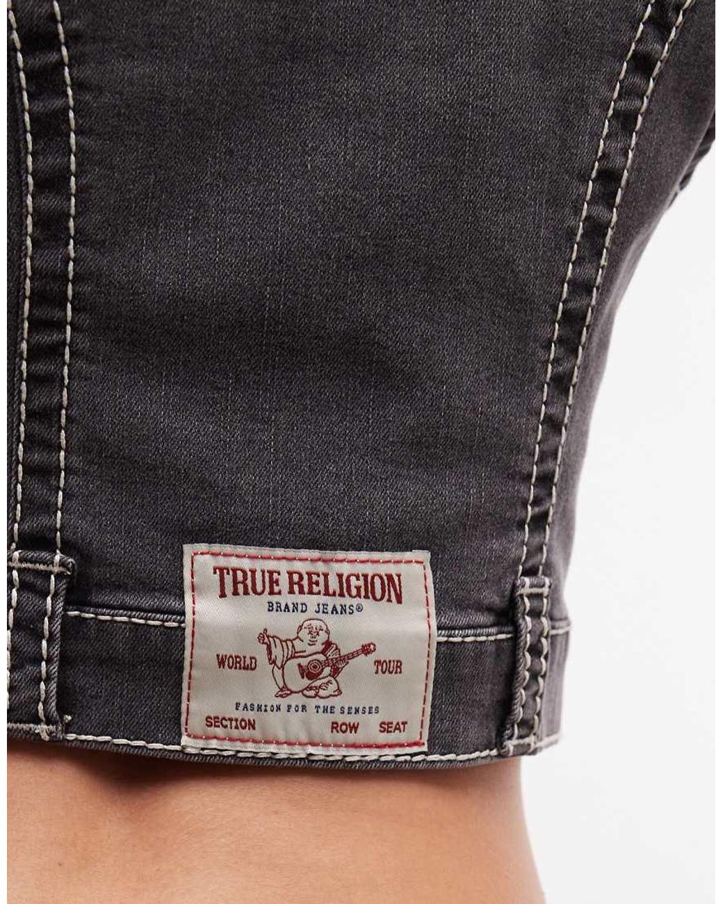 True Religion Gray Big T Denim Zip Up Crop Top Co-ord