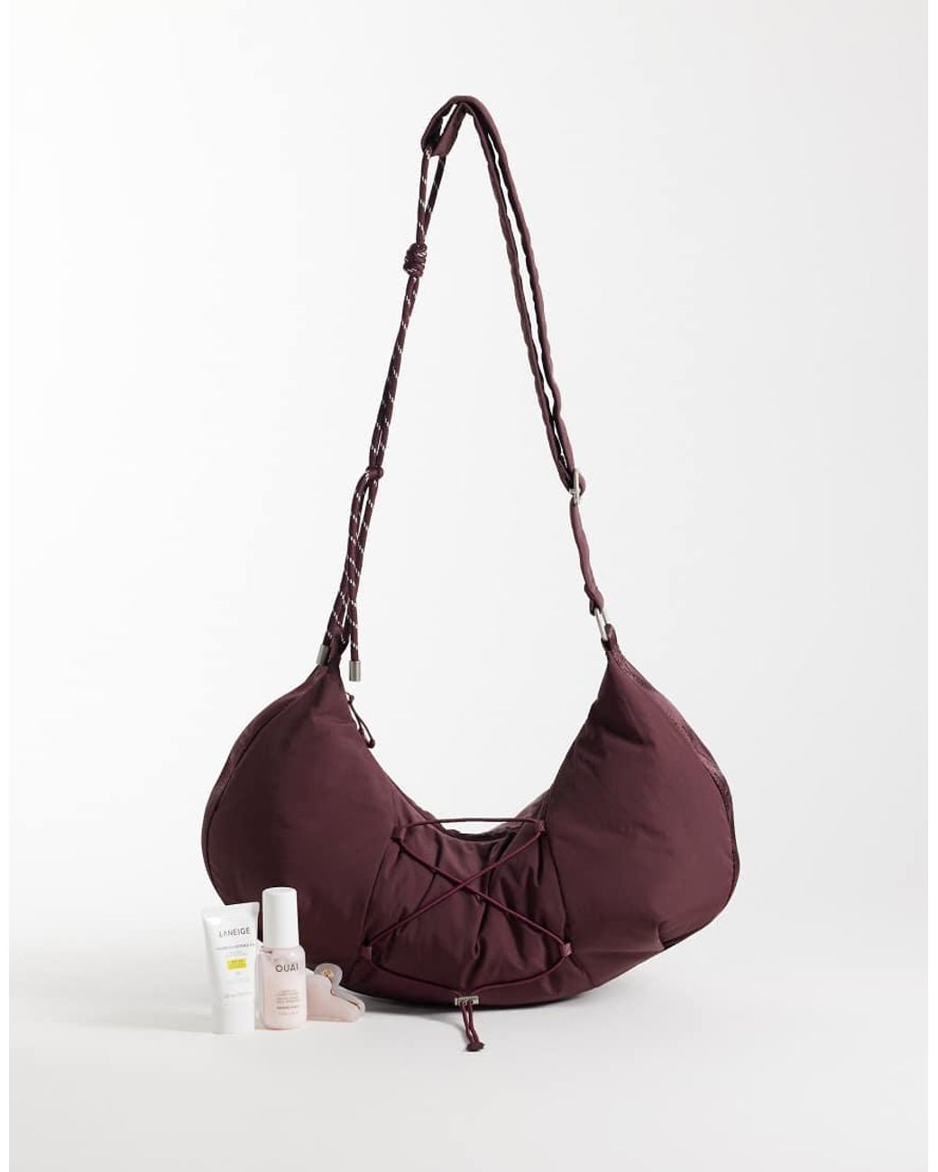 4505 Purple Studio Woven Cross Body Bag With Rope Detail