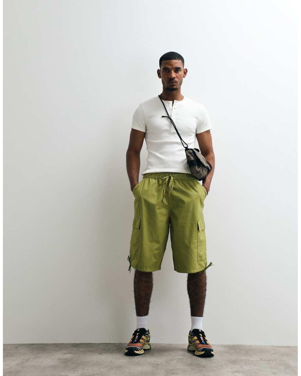 Collusion White Fitted Short Sleeve Henley Top for men