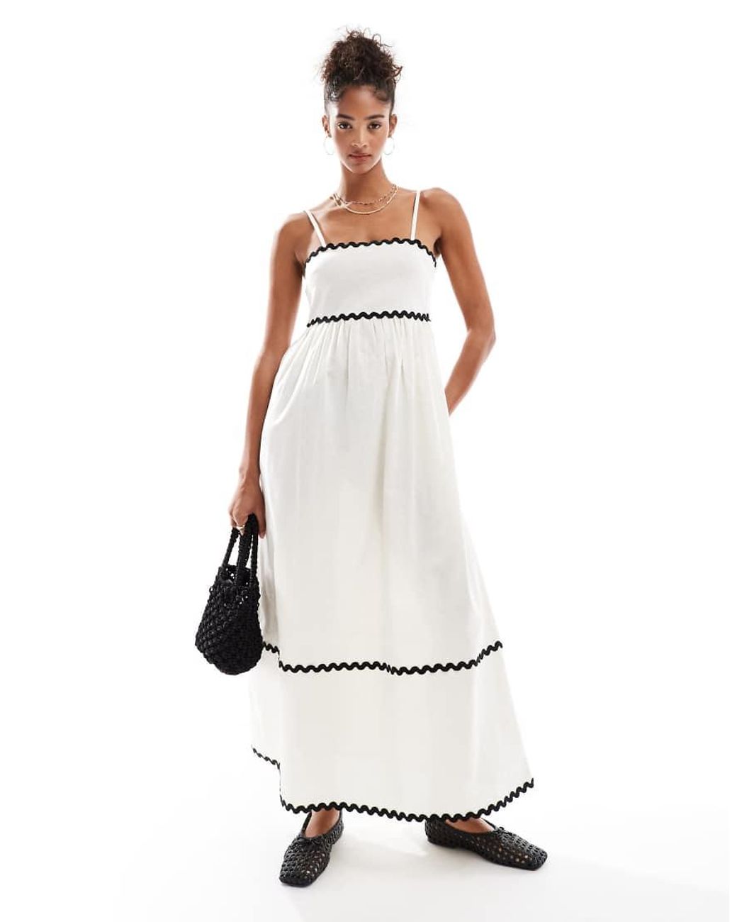 Wednesday's Girl White Contrast Trim Maxi Dress