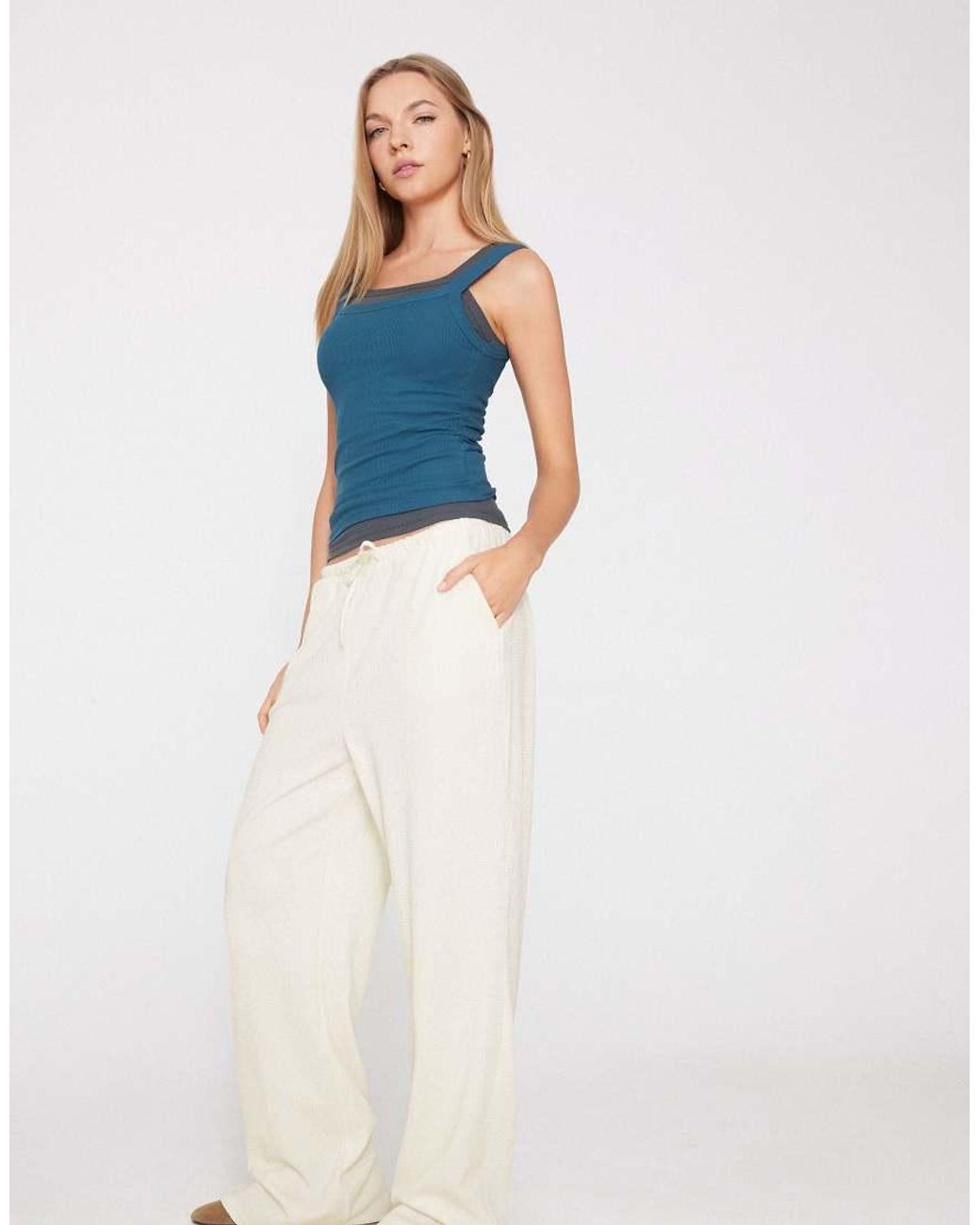 Tezenis Blue Square Neck Ribbed Cotton Camisole