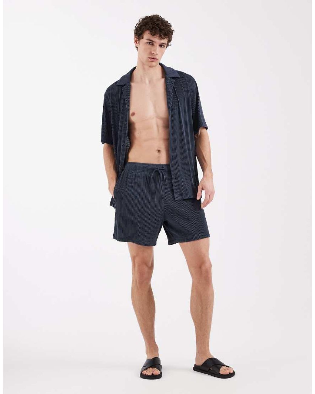 ASOS Blue Co-Ord Plisse Swim Shorts for men