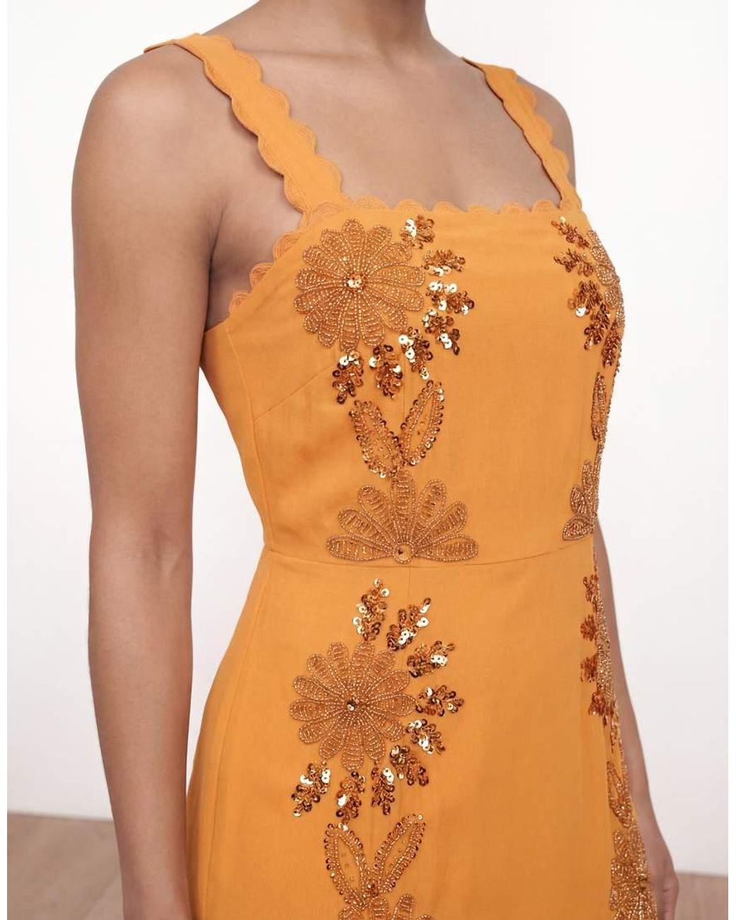 Maya Yellow Embellished Square Neck Strappy Midaxi Dress