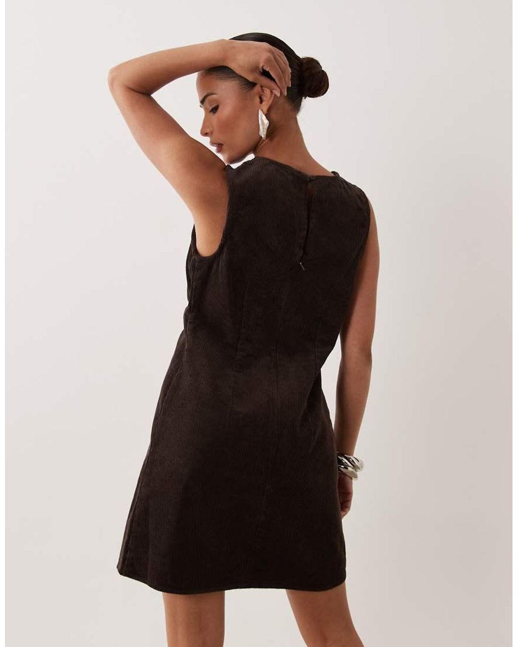 Nobody's Child Petite Black Vicky Cotton Cord Sleeveless Pinafore Mini Dress