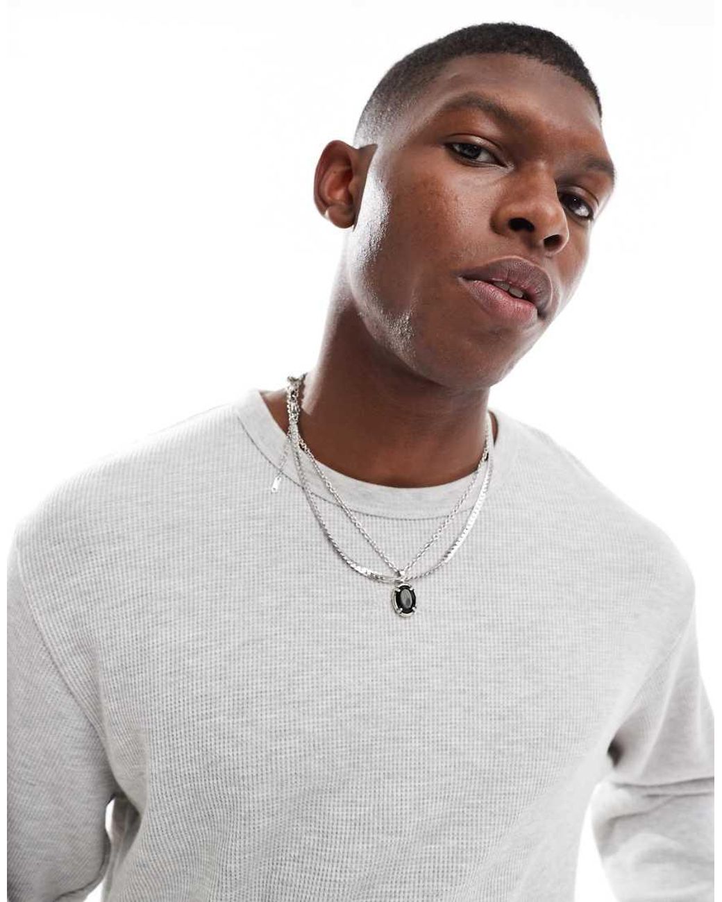 Cotton On Gray Long Sleeve Waffle T-shirt for men